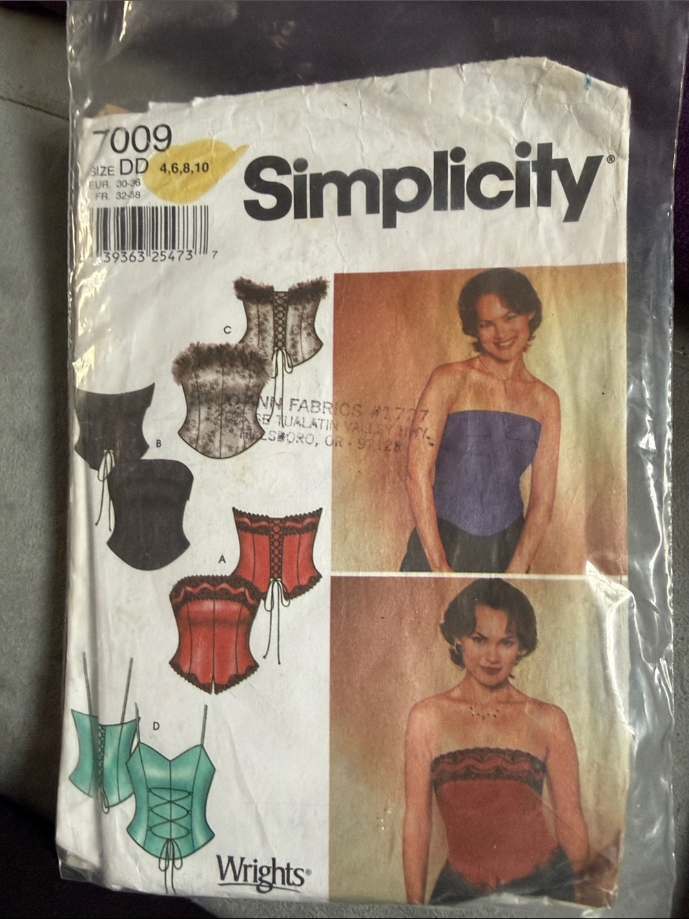 7009 simplicity corset top pattern 4 6 8 10 DD wrights sewing Halloween lingerie